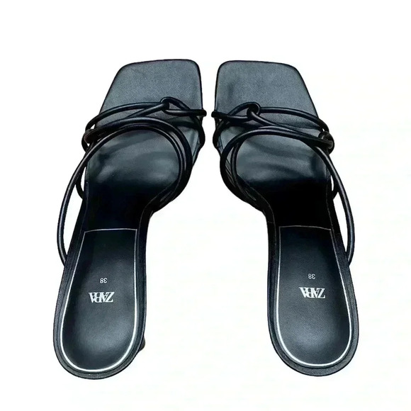 NWOT, ZARA, Elegant Black Strappy High-Heel Sandals, Size 38 👠 - Picture 7 of 12
